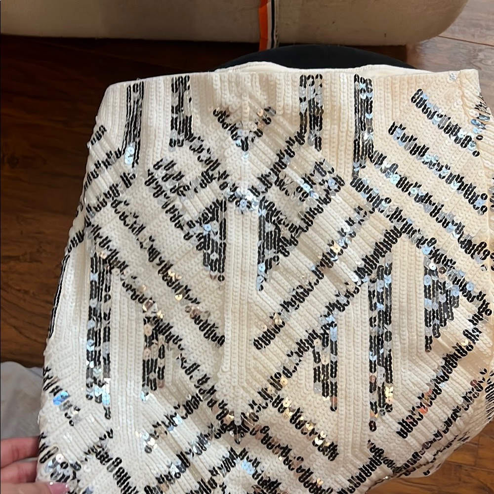 Express White and Black Sequin Mini Pencil Skirt